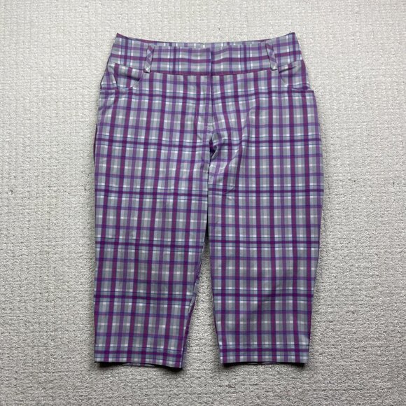 Adidas Capri Pants Womens Plaid Mid Rise Climalite Golf Athletic Casual Read - Picture 1 of 13
